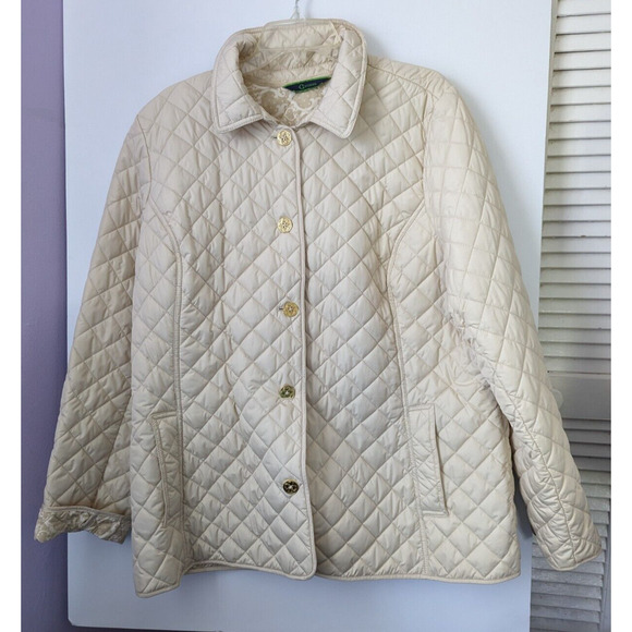 C Wonder Quilted Barn Jacket Coat Women Tapered Gold Buttons Size XL Polyester - Picture 1 of 9